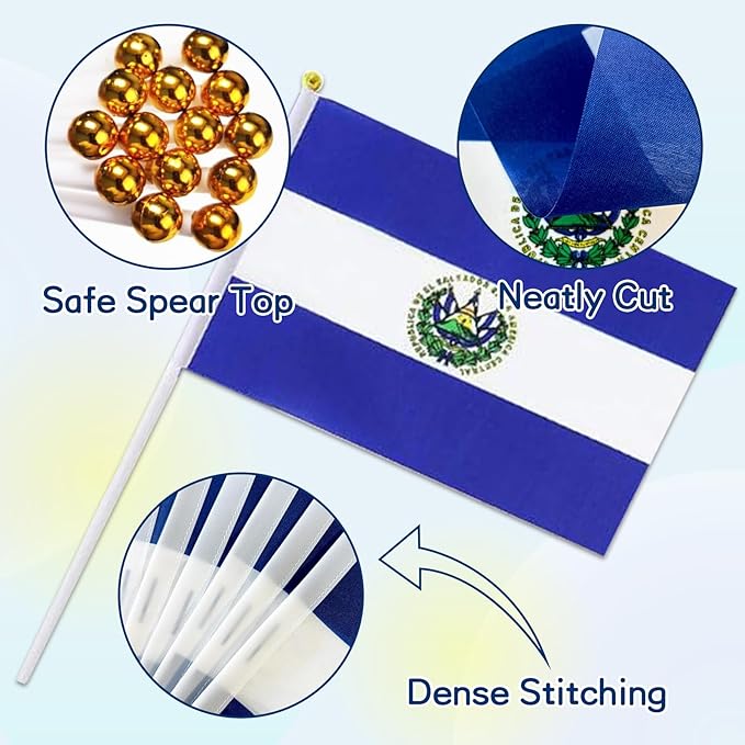 El Salvador Flag Small Salvadoran Flag 12 Pack Mini Hand Held Salvadoran Flags on Sticks for Party Parades Sports Events Patriotic Holiday Decorations
