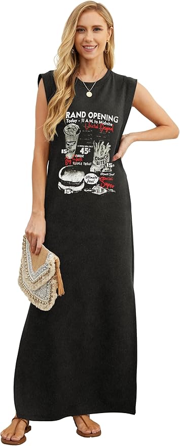GRECERELLE 2026 Women Year-Round Casual Round Neck Loose Split Wrinkle-Free Long Maxi Vacation Dress with Pockets (XXS-4XL)
