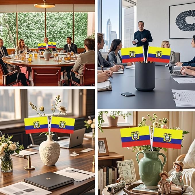 20 Pack Small Ecuador Flags on Stick Mini Handheld Ecuadorian Flag for Parades, Independence Day and Patriotic Events 5x8 Inch Durable Weather-Resistant Flags with 12 Inch Sticks(Ecuador)