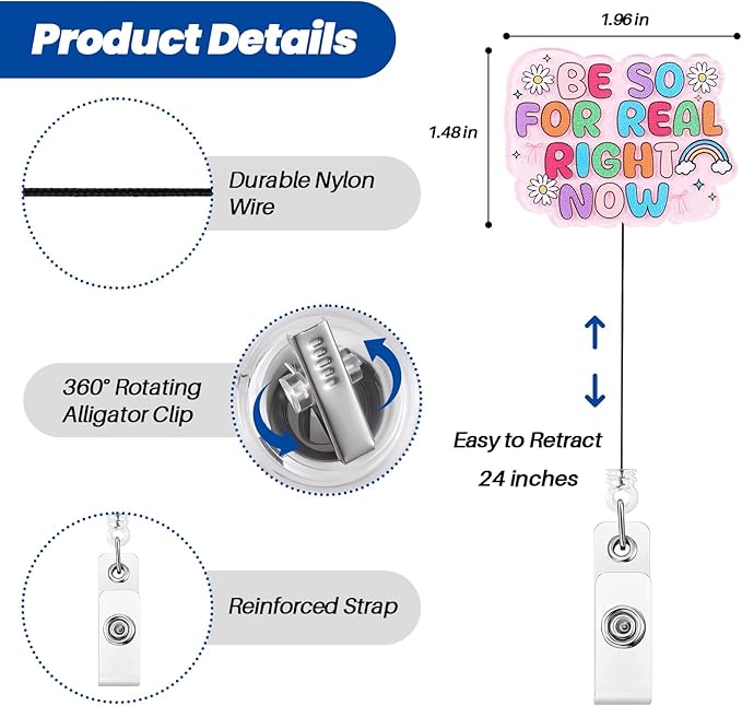 Be So for Real Right Now Funny Nurse Badge Reel, Cute Retractable ID Card Badge Holder, Name Tag Medical Badge Clip for RN CNA LPN MA Nurse Student Doctor Teacher Coworker Friends and Office Workers