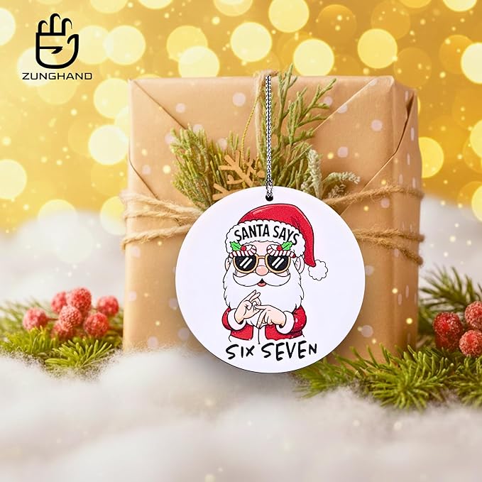67 Funny Christmas Ornament – 67 Meme Black Santa Says Six Seven Acrylic Ornament, Teen Slang Meme Xmas Tree Decor, Viral Gift for Gen Z Teen Boys Girls