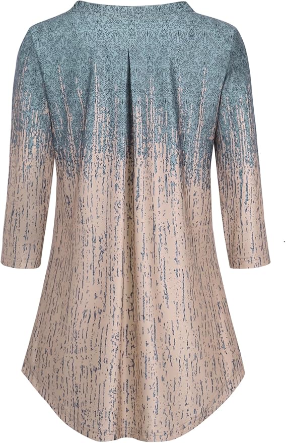 BAISHENGGT 3/4 Sleeve Tops for Women Notch V Neck Floral Work Blouses Dressy Casual Loose Fit Going Out Tunic Tops