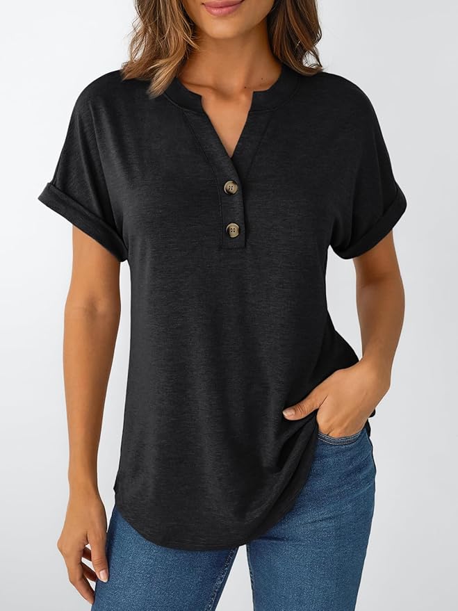 AUTOMET Women's Short Sleeve Shirts Henley Dressy Casual Summer Tops 2026 Spring Fashion Trendy Cute T-Shirts