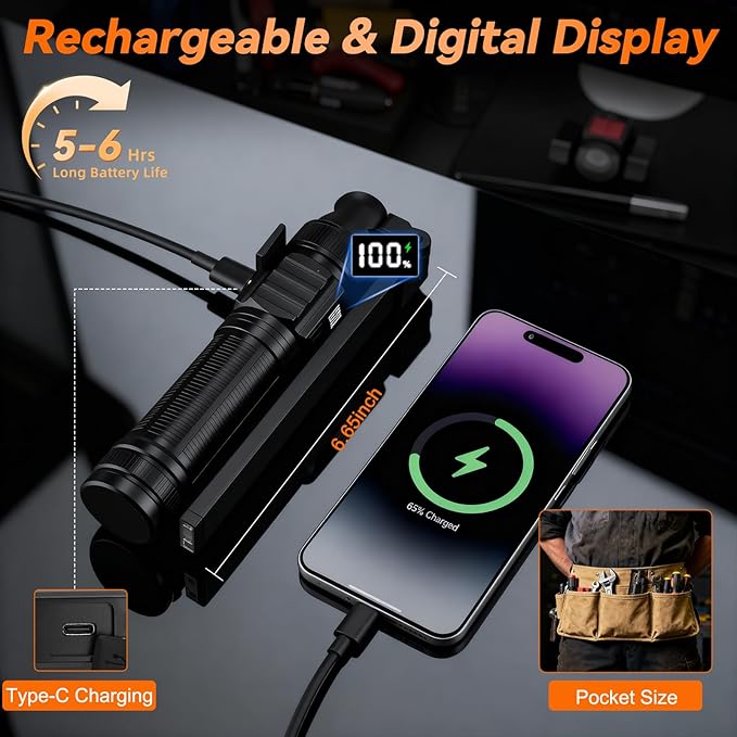 2Pack Magnetic Work Light, All Aluminum & 1500 High Lumens Rechargeable Work Light, 7 Mode & 360° Rotation Mechanic Light, Rechargeable Flashlight for Car Repairing, Valentines Day Tool Gifts for Him