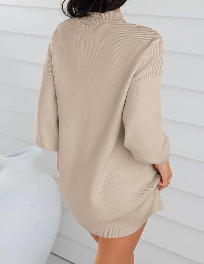 ZESICA Women's 2026 Fall Turtleneck Sweater Dress Oversized Long Lantern Sleeve Casual Knit Pullover Mini Dresses