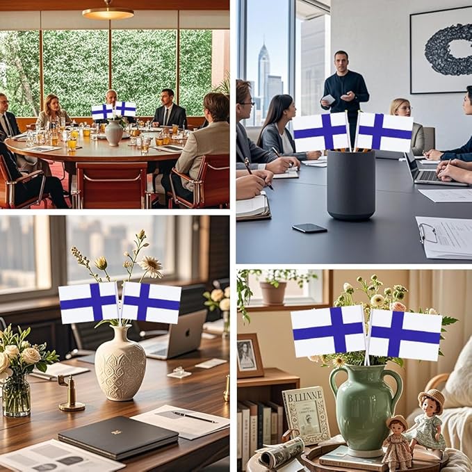 20 Pack Small Finland Flags on Stick Mini Handheld Finns Flag for Parades, Independence Day and Patriotic Events 5x8 Inch Durable Weather-Resistant Flags with 12 Inch Sticks(Finland)