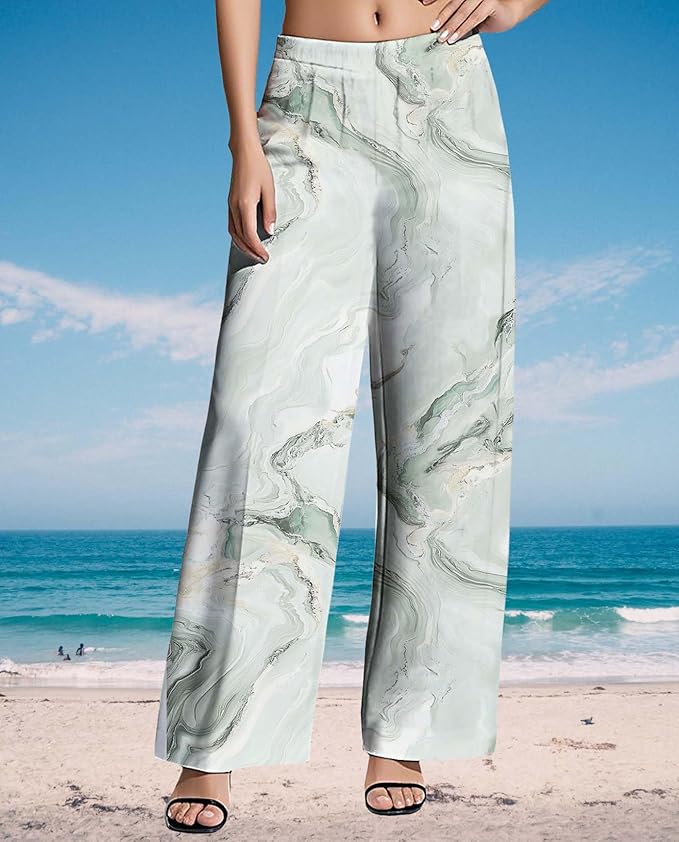 Womens Boho Pants Casual Oversize High Waisted Wide Leg Trousers Pattern Printed Ourdoors Pant for 2025 Summer