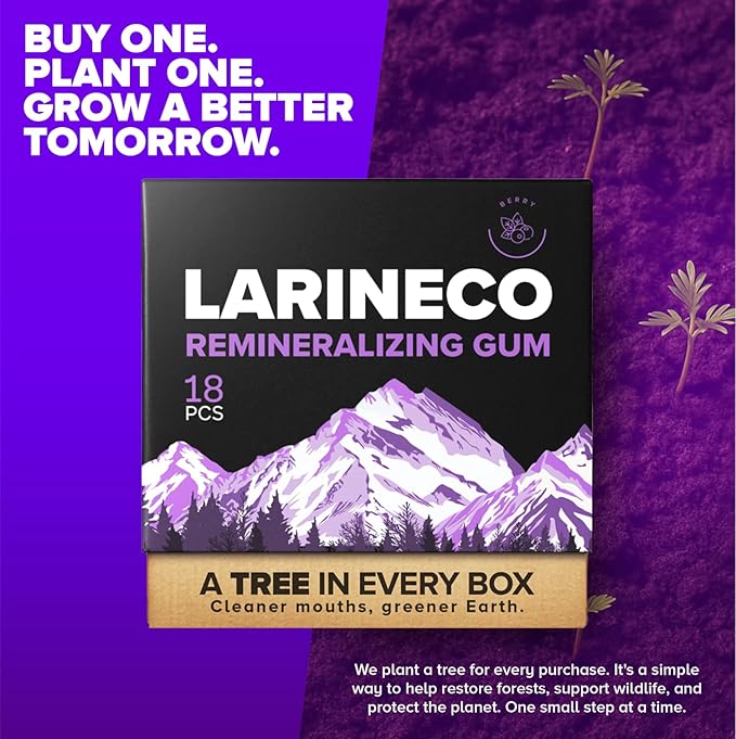 Larineco Remineralizing Gum with Nano Hydroxyapatite & Xylitol – Sugar-Free Cinnamon Xylitol Gum – Plastic-Free, Dye-Free, Aspartame-Free – Natural Base – 18 Pieces (18 Count (Pack of 2), Berry)