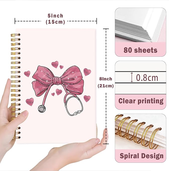 Lacama Nurse Gifts for Women, Pink Bow Nurse Notebook Journal, Nurses Week Gifts, Nurse Appreciation Gift, Nursing Student Graduation Gifts, Coquette Stuff Stethoscope Notebook, School Office Supplies