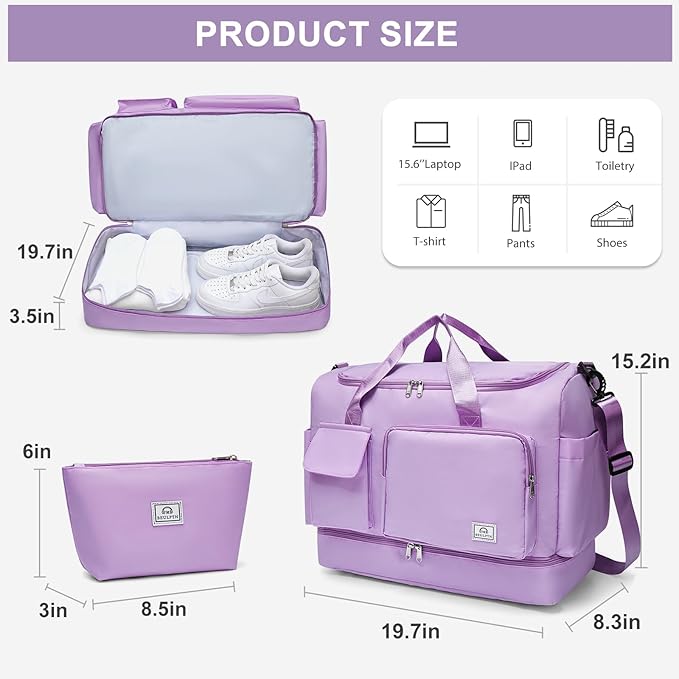 Small Gym Bag for Women, Travel Duffle Bag Carry On Weekender Bag with Shoe Compartment