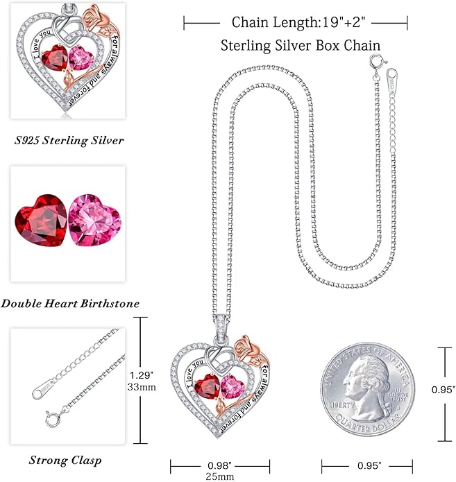Iefil Valentines Day Gifts for Her - 925 Sterling Silver Double Birthstone Necklace, Anniversary Birthday Gifts for Women, Jewelry Gift for Wife Girlfriend Mom Her