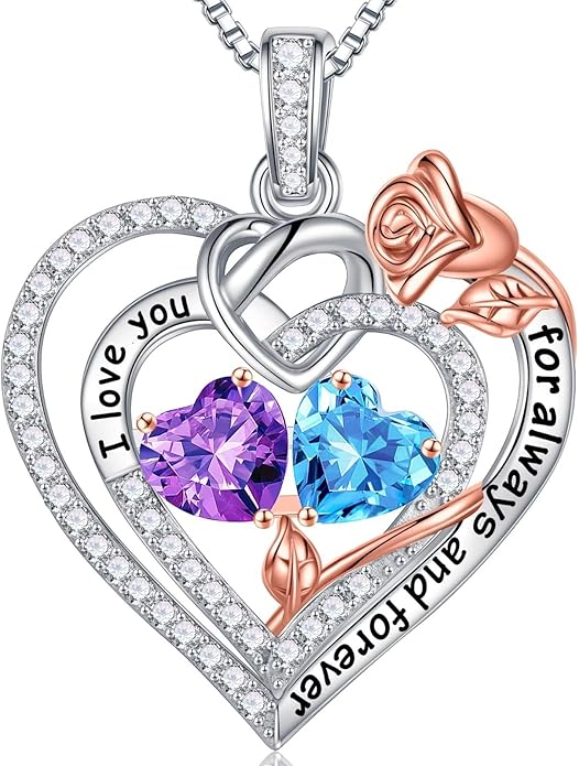 Iefil Valentines Day Gifts for Her - 925 Sterling Silver Double Birthstone Necklace, Anniversary Birthday Gifts for Women, Jewelry Gift for Wife Girlfriend Mom Her