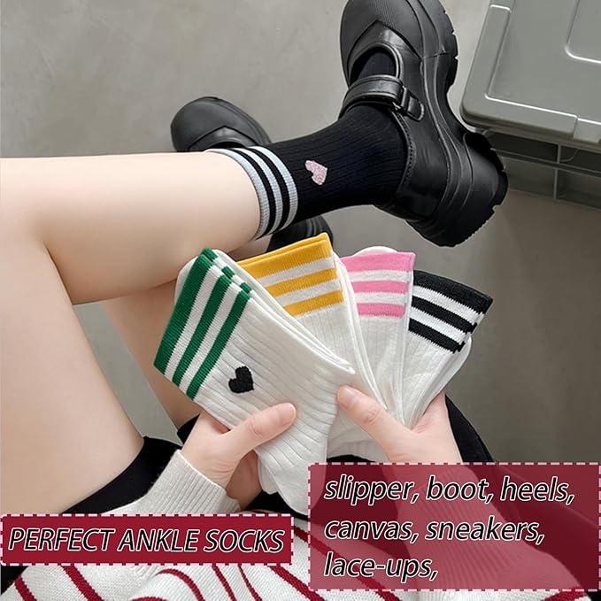 CHUNFO Cute Heart White Red Ankle Women Socks Frilly Fun Bear Pattern Long Crew Novelty Aesthetic Girls Sock 4 & More Pairs