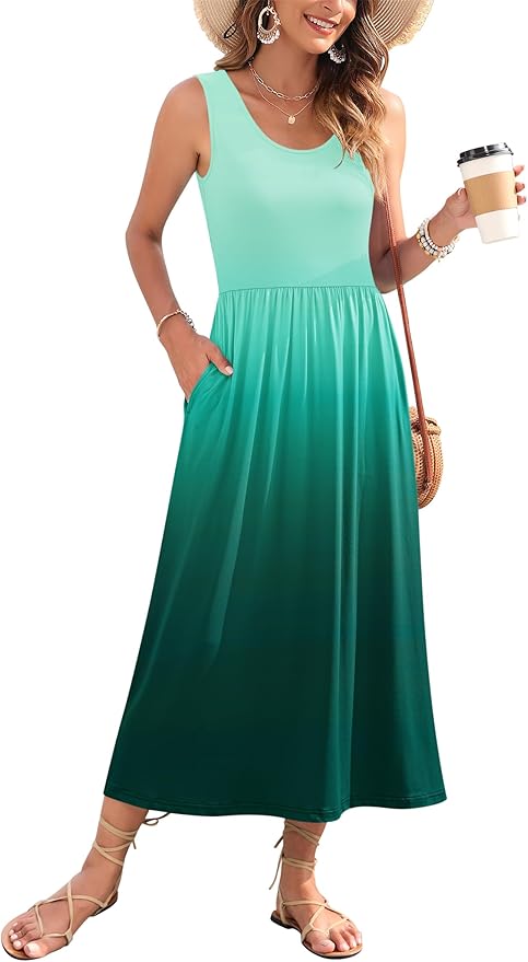 WNEEDU Women's Summer Maxi Dress 2026 Casual Sleeveless Hawaiian Sundress Tropical Long Dress Beach Vacation Outfit