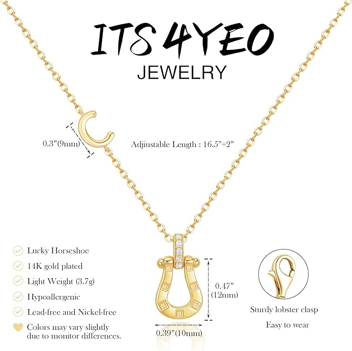 ITS4YEO Valentines Day Gifts for Women Hers, Lucky Horseshoe Initial Necklace, Dainty 14K Gold Plated Pendant Necklace, Trendy Hypoallergenic Jewelry, Gifts for Women and Teen Girls