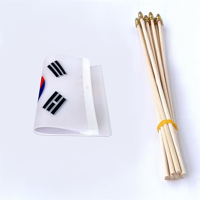 TSMD South Korea Stick Flag Korean Small Mini Hand Held Flags,5x8 Inch,12 Pack