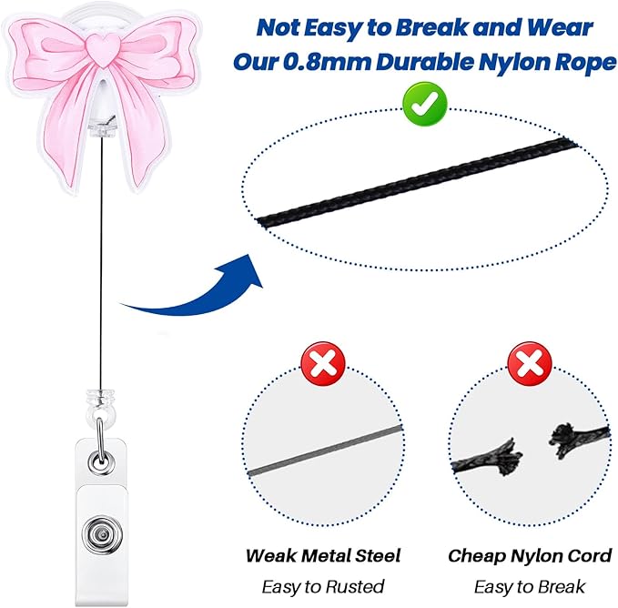Pink Bow Badge Reel, Cute Retractable ID Card Badge Holder, Name Work Badge Clip for ICU RN LPN CNA MA ER Night Shift Nurse Nursing Student OB/GYN Doctor Librarian Psychologist Teacher, Nurse Gifts