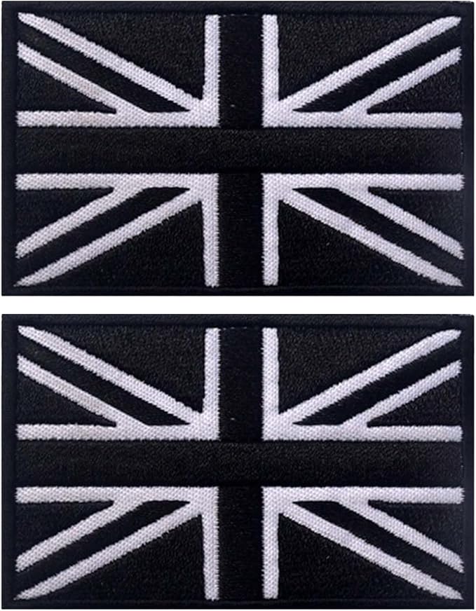 EmWoot 2PCS UK United Kingdom Flag Patch Embroidered Morale Patch Military Tactical Patches Hook and Loop(Black White)