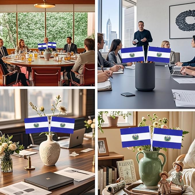 20 Pack Small El Salvador Flags on Stick Mini Handheld Salvadoran Flag for Parades, Independence Day and Patriotic Events 5x8 Inch Durable Weather-Resistant Flags with 12 Inch Sticks(El Salvador)