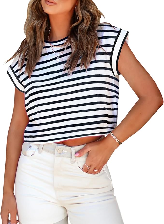 Tankaneo Womens Short Sleeve Cropped T-Shirts Summer Rolled Dolman Sleeve Crop Tops Casual Round Neck Solid Short Basic Tees