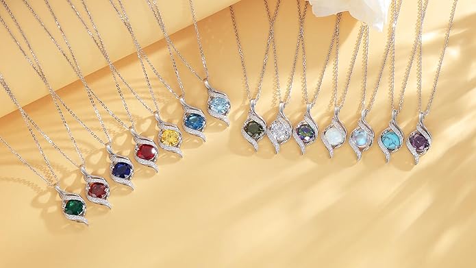 FANCIME Birthstone Necklace for Women Round Cubic Zirconia Necklace S925 Sterling Silver full Love Birthday Gifts for Mom Women