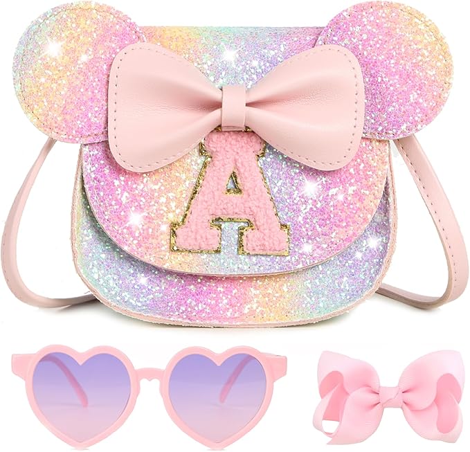 PRLINJSK Toddler Purse for Girls Birthday Gift, Little Girls Purse Kids Wallet Mouse Crossbody Bag Gift Set