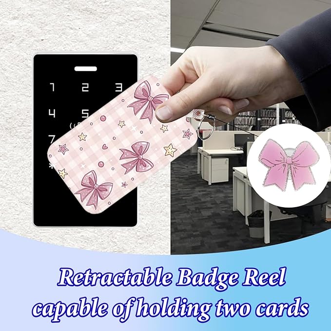 Lanyards for ID Badge Holder Pink Bow Badge Reel for women cute Nurse Teacher Name Tag Clip Retractable Keychain Heavy Duty Work Office Gifts Accessories RN LPN CNA MA Medical Nursing Breakaway