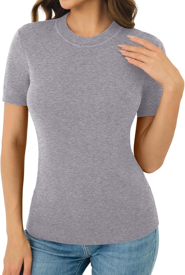 Women's Soft Short Sleeve Wool Blend Pullover Sweater for Business Casual & Fashion