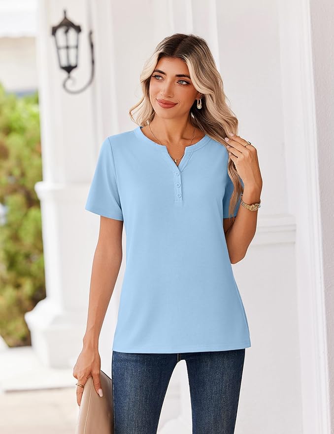 Zeagoo Womens Summer Tops V Neck Short Sleeve Shirts Dressy Casual Blouse Spring Vacation Tshirts Clothes