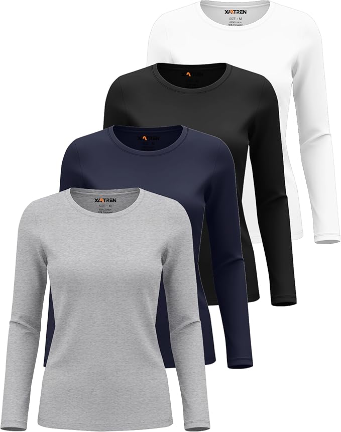 4 Pack Women's Underscrub Shirts Nurse Undershirts Long Sleeve Crewneck Slim Fit Tops Soft Stretchy Basic Tee