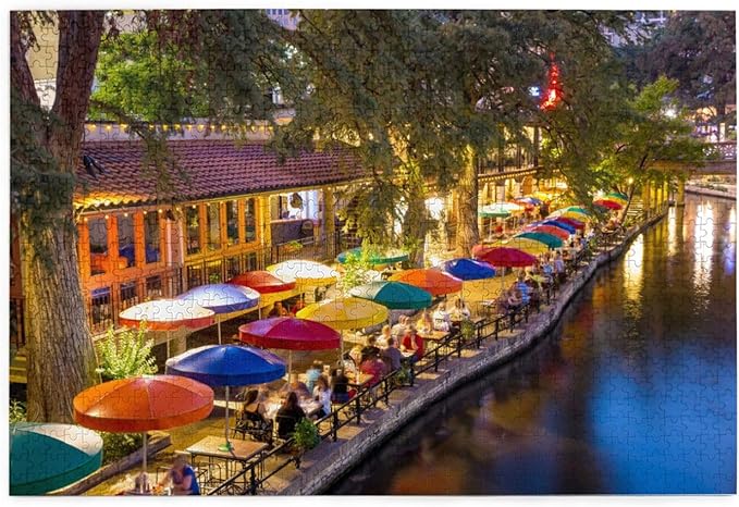 Jigsaw Puzzles for Adults 500 Piece,Caminata fluvial en San Antonio,Texas,Large Family Puzzle Game Artwork for Adults Teens Gift Toys