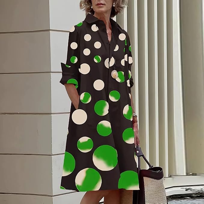 Womens 2025 Long Sleeve Button Down Shirt Summer Dress Casual V Neck Loose Fit Midi Shirt Dresses with Pockets