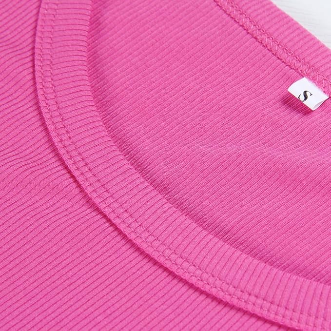 Roselux Womens Long Sleeve Stretch Crewneck Ribbed T-Shirt Fitted Casual Basic Tops