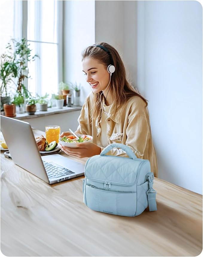BAGSMART Insulated Lunch Bags for Women, Cute Quilted Lunch Box, Lightweight Puffy Padded Waterproof Lunch Tote, Reusable Lunch Cooler for Work Picnic Travel, Gray
