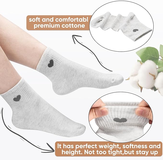 Corlap Women's Cute Cotton Crew Athletic Running Socks - Ankle High, Novelty Fun Heart Design 5-Pairs (Gift Box)