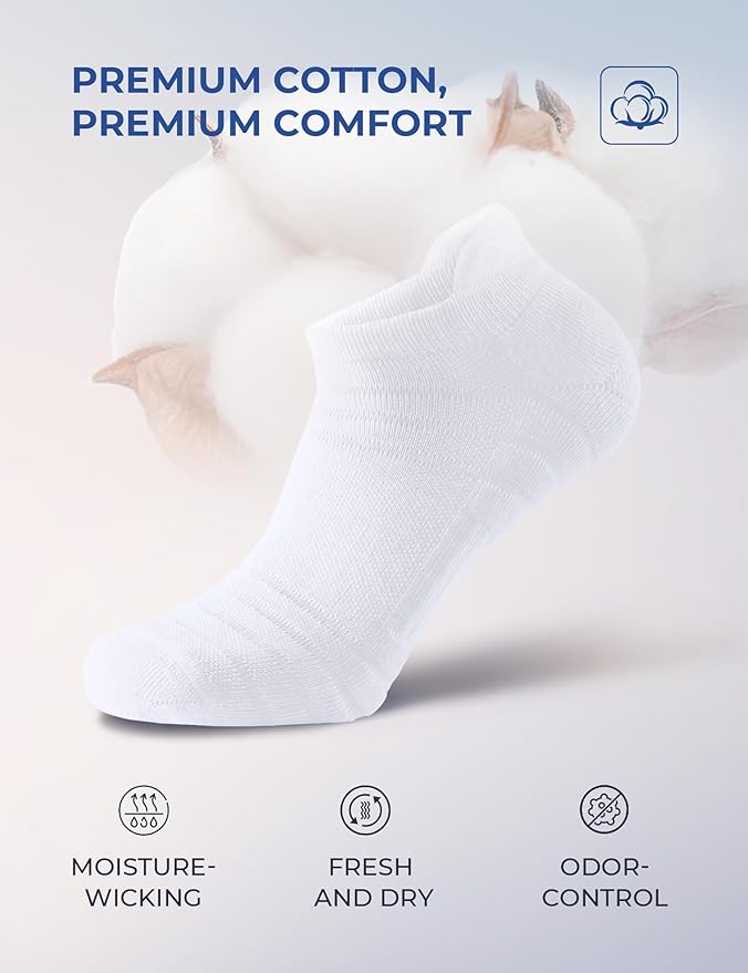 CS CELERSPORT 6 Pack Athletic Running Ankle Socks, Cotton Low Cut Cushioned Anti-Blister Tab Sports Socks Men Women