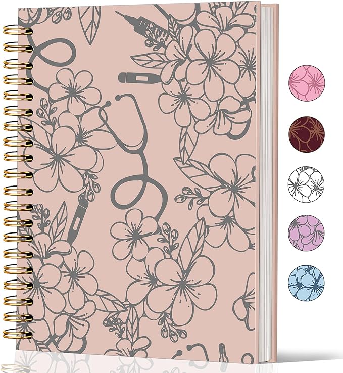 Lacama Nurse Notebook Journal, Nursing School Essentials, Nursing Student Graduation Gifts, Nurse Gifts for Women Nurse Appreciation Gift, Nurses Week Gifts, Stethoscope Flower Spiral Notebook(Brown)
