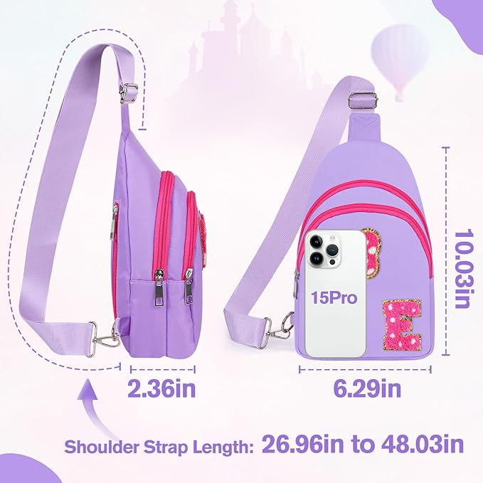 7 8 9 10 11 12 13 18 Year Old Girl Birthday Gifts, Purple Initial Bow Mouse Park Small Sling Bag for Girls Daughter Women, Teen Girl Gifts Trendy Stuff Crossbody Fanny Pack Must Have for Park Travel E