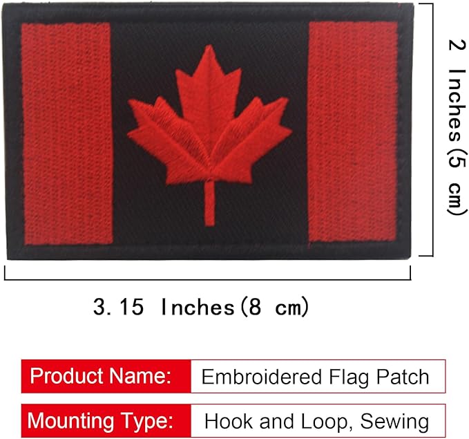EmWoot 2PCS Canada Flag Patch Embroidered Morale Patch Military Tactical Patches Hook and Loop(Red Black)