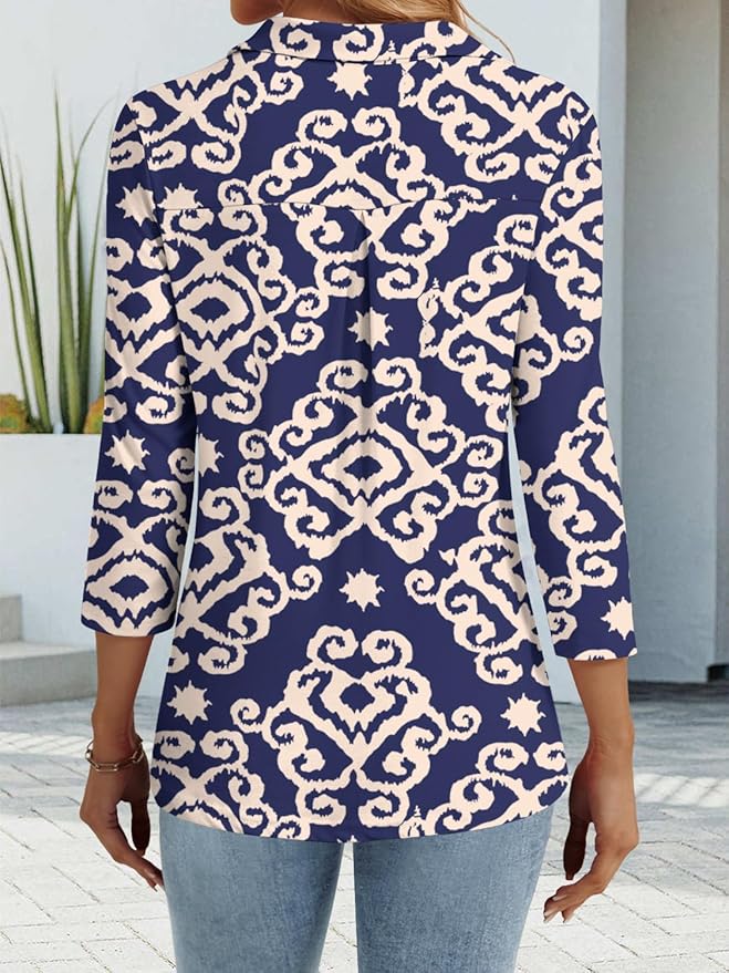 3/4 Length Sleeve Womens Tops Dressy Casual V Neck Polo Shirts Business Work Blouses 2025 Trendy Tunic Top