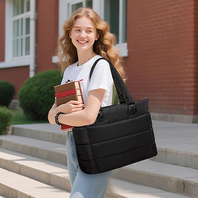 Tote Bag for Women Puffer Tote Bag Large Nurse Bags Shoulder Handbag with Zipper for Work Travel