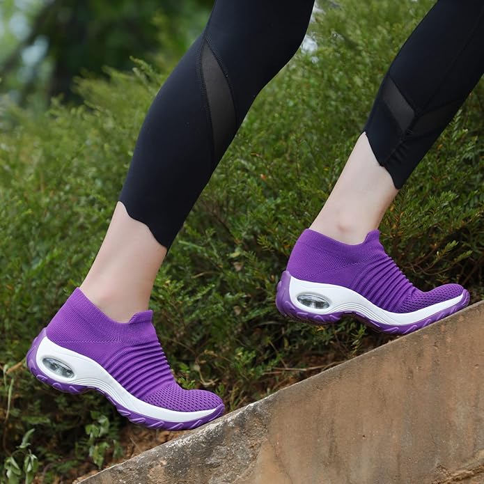 HKR Women's Walking Shoes Arch Support Non Slip Work Shoes Breathable Knit Upper Lightweight for Plantar Fasciitis