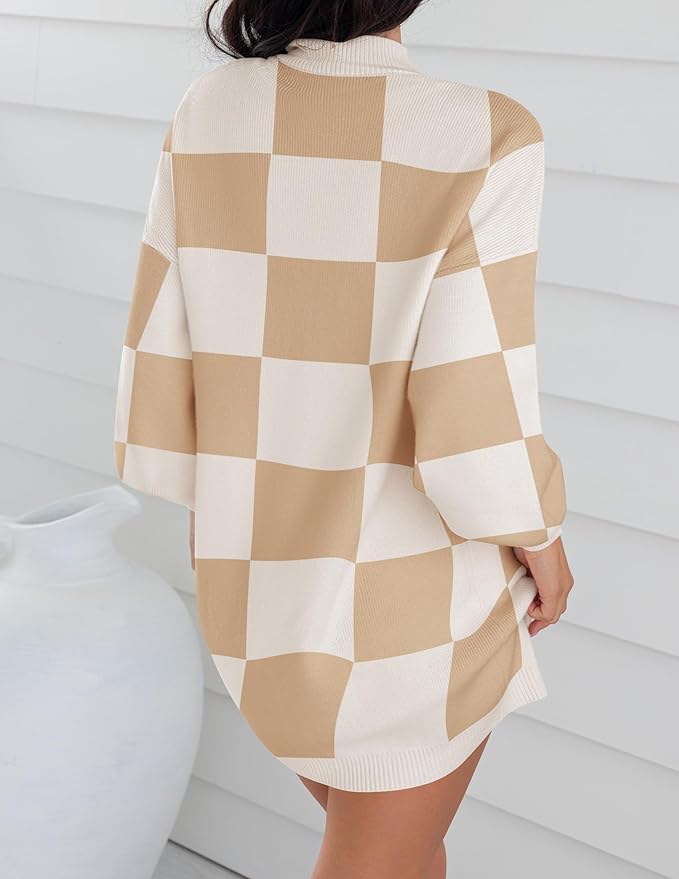 ZESICA Women's 2026 Fall Turtleneck Sweater Dress Oversized Long Lantern Sleeve Casual Knit Pullover Mini Dresses