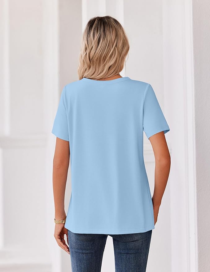 Zeagoo Womens Summer Tops V Neck Short Sleeve Shirts Dressy Casual Blouse Spring Vacation Tshirts Clothes