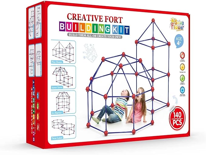 Fort Building Kit for Kids,STEM Construction Toys, Christmas & Birthday Gift for 4 5 6 7 8 9 10 11 12 Years Old Boys and Girls,Ultimate Creative Set for Indoor & Outdoors Activity,140 Pcs,Original