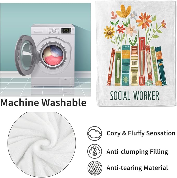 Social Work Blanket, Social Worker Book Gifts Flannel Throw Blankets,Soft Warm Lightweight Cozy Plush Floral Throws for Bedroom Sofa Office Home Decor Graduation Gifts for Women Girls 60"x50"