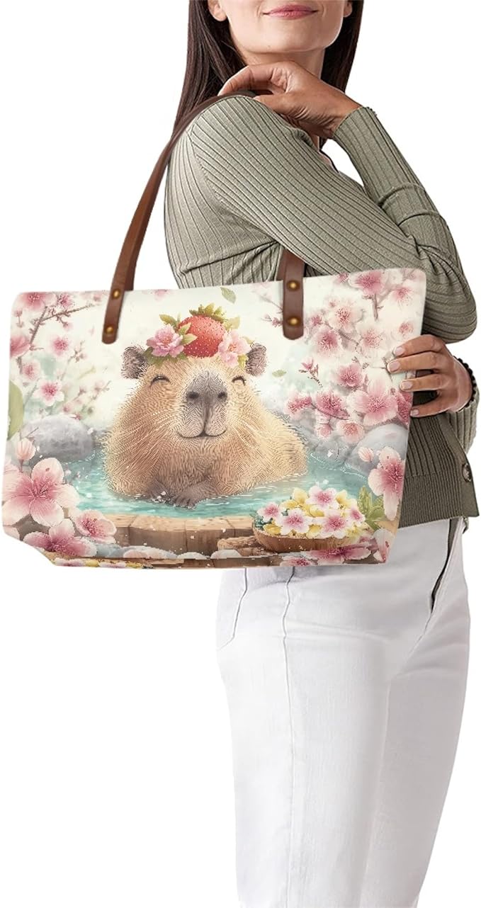 Womens Zip Up Tote Handbag Daisy Print Large Capacity Tote Purse Handbag Big Tote Bag Purse For Work Laptop