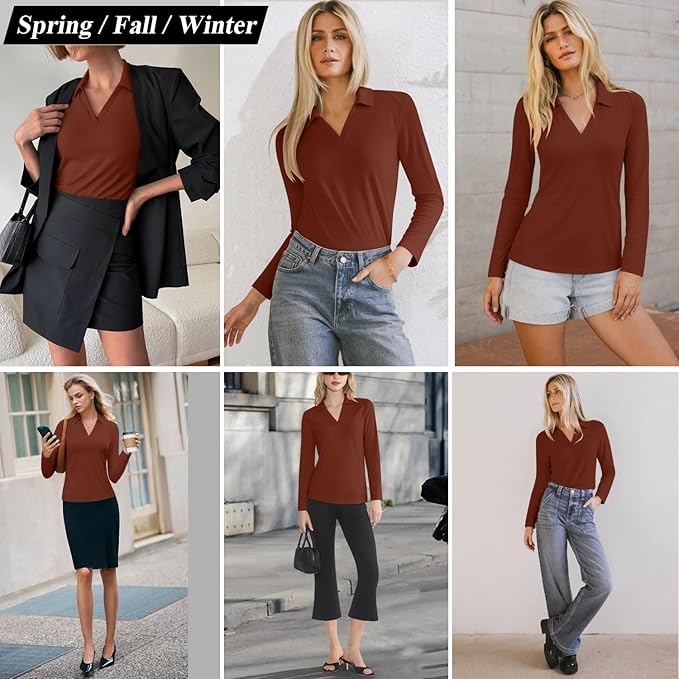 3/4 Length Sleeve Womens Tops Dressy Casual V Neck Polo Shirts Business Work Blouses 2025 Trendy Tunic Top