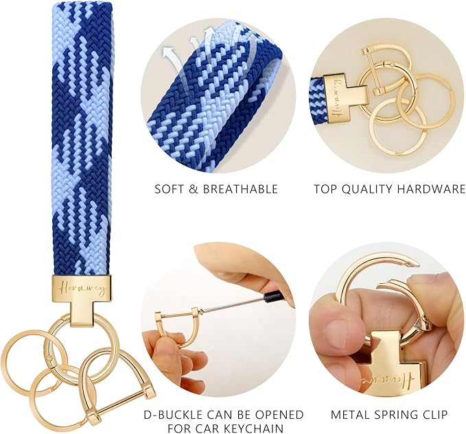 Hovmwey Elastic Wristlet Keychain for Women Men, Cute Car Key Chain, Braided Wrist Strap Lanyard for Keys ID Badges