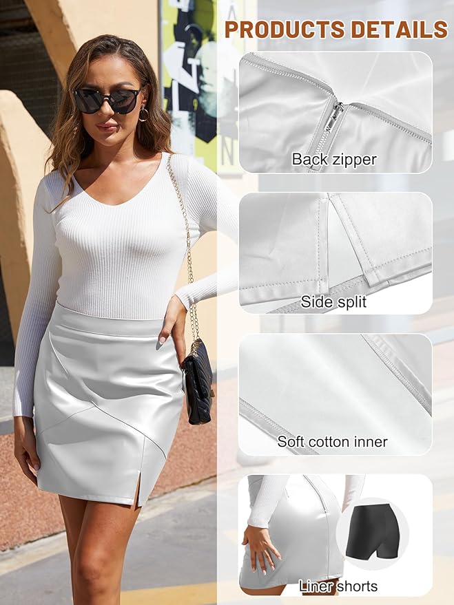 We1Fit Womens Fuax Leather Skirt High Waisted Bodycon Pencil Mini Skirts with Shorts
